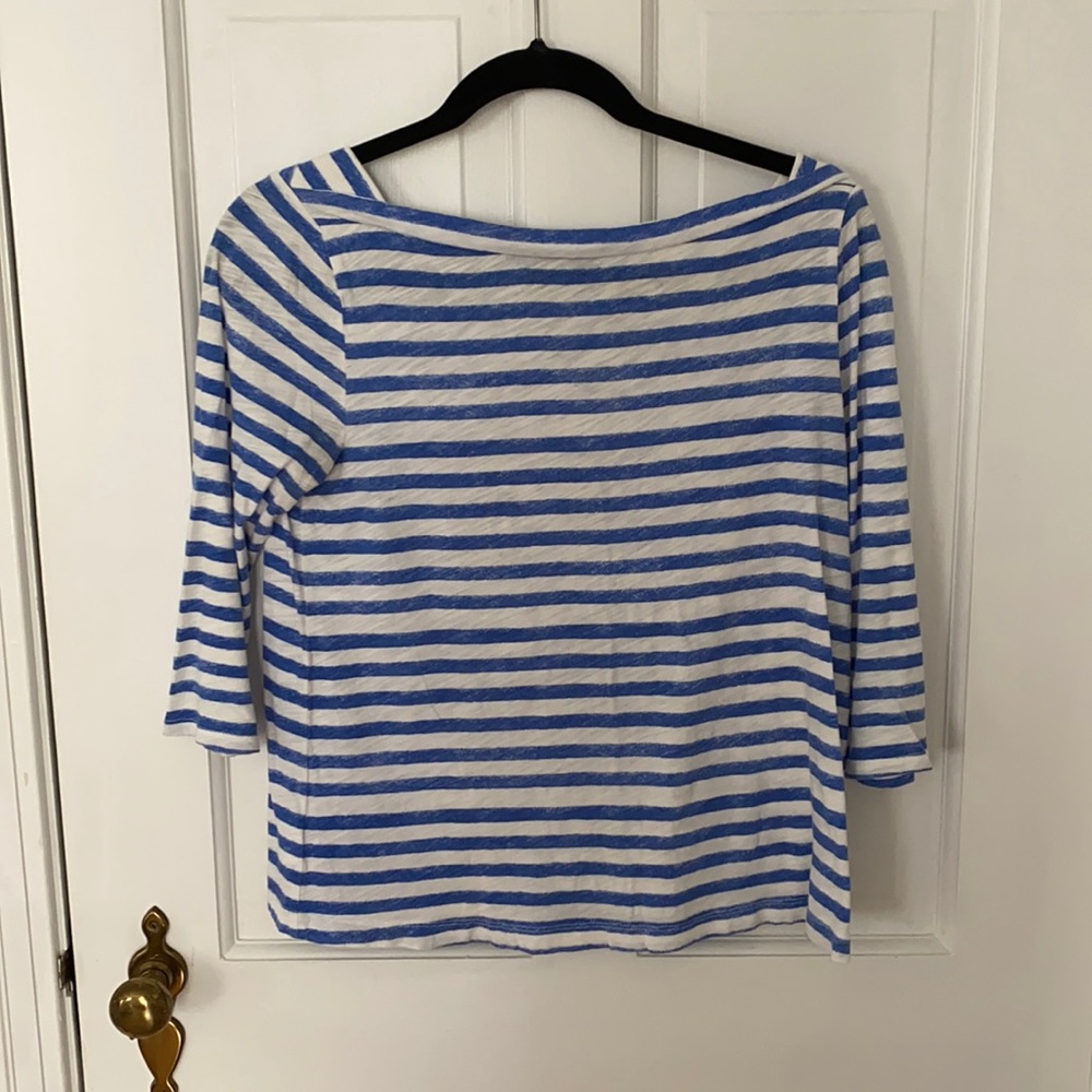 Ann Taylor Loft XS blue and white boat neck tee
